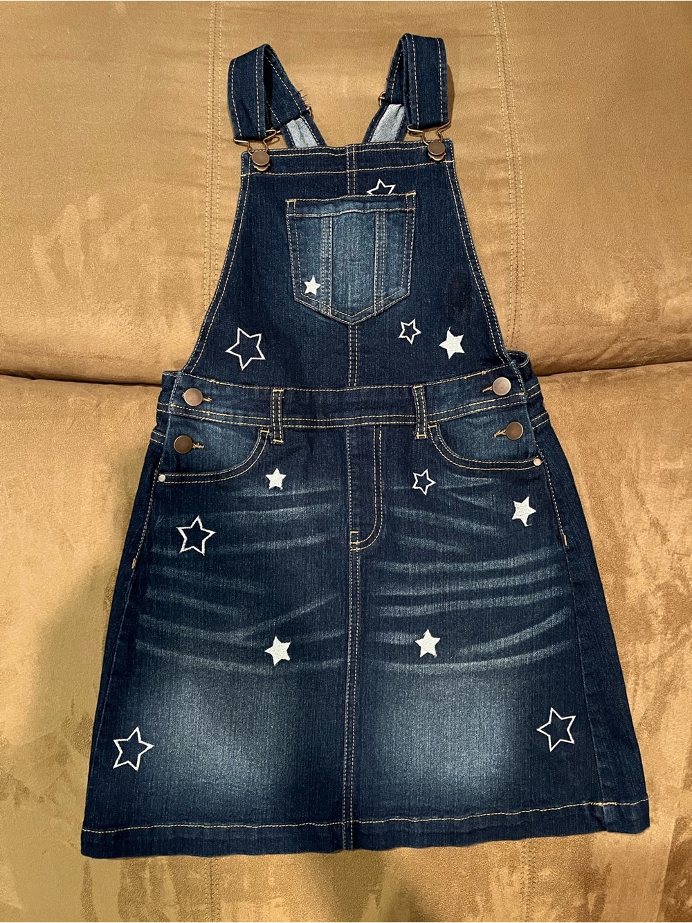 Kids Dark Blue Denim Star Pocket Overall Dress